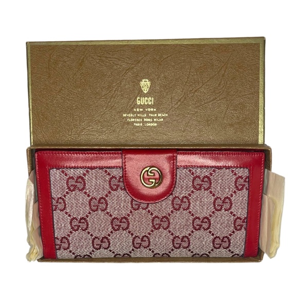 Gucci Vintage 1974 Red GG Signature Canvas + Leather Long Wallet *NIB* - Picture 7 of 9